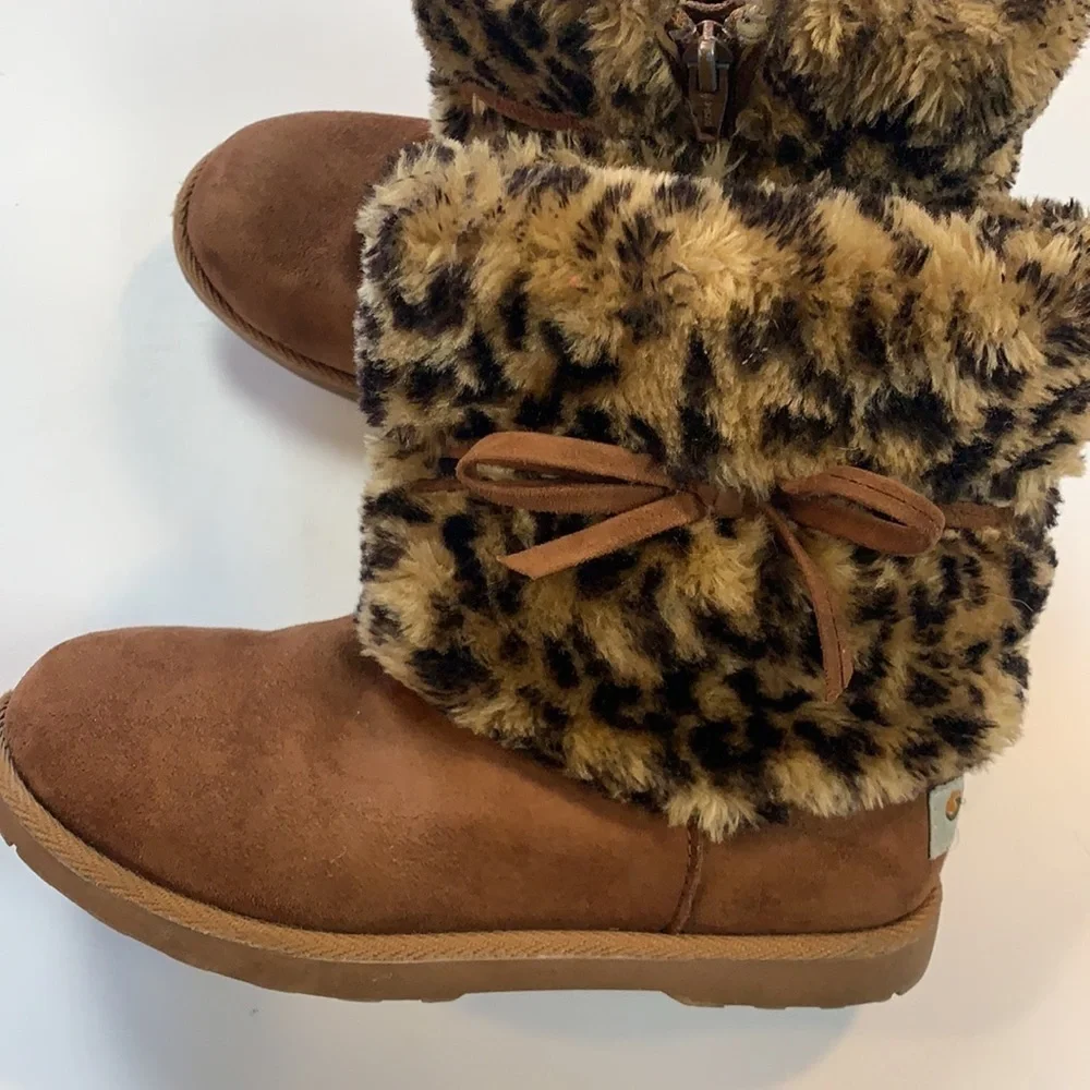 Makalu California Girls faux cheetah fur Winterland  zipper ankle boots size 3